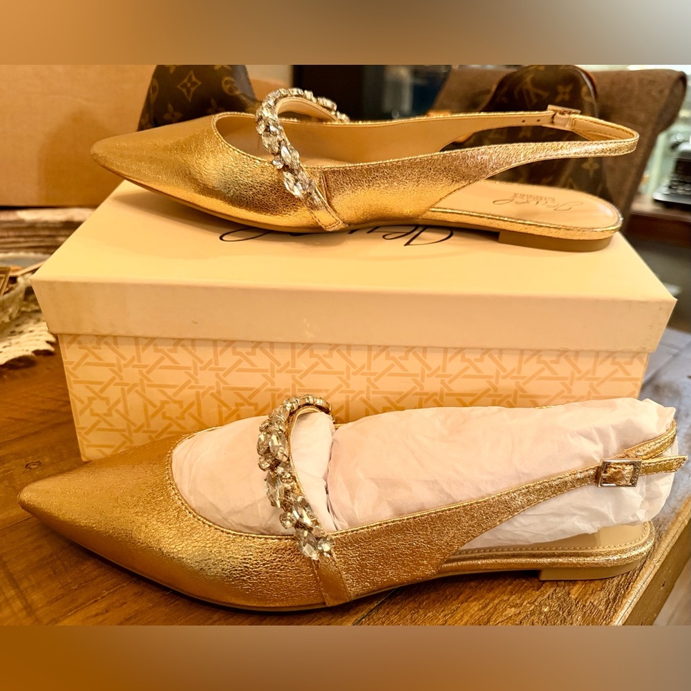 NWT Jewel Badgley Mischka Bambi Pointed Toe Sling Back flats in Rose-gold Sz 9.5 - Picture 3 of 11